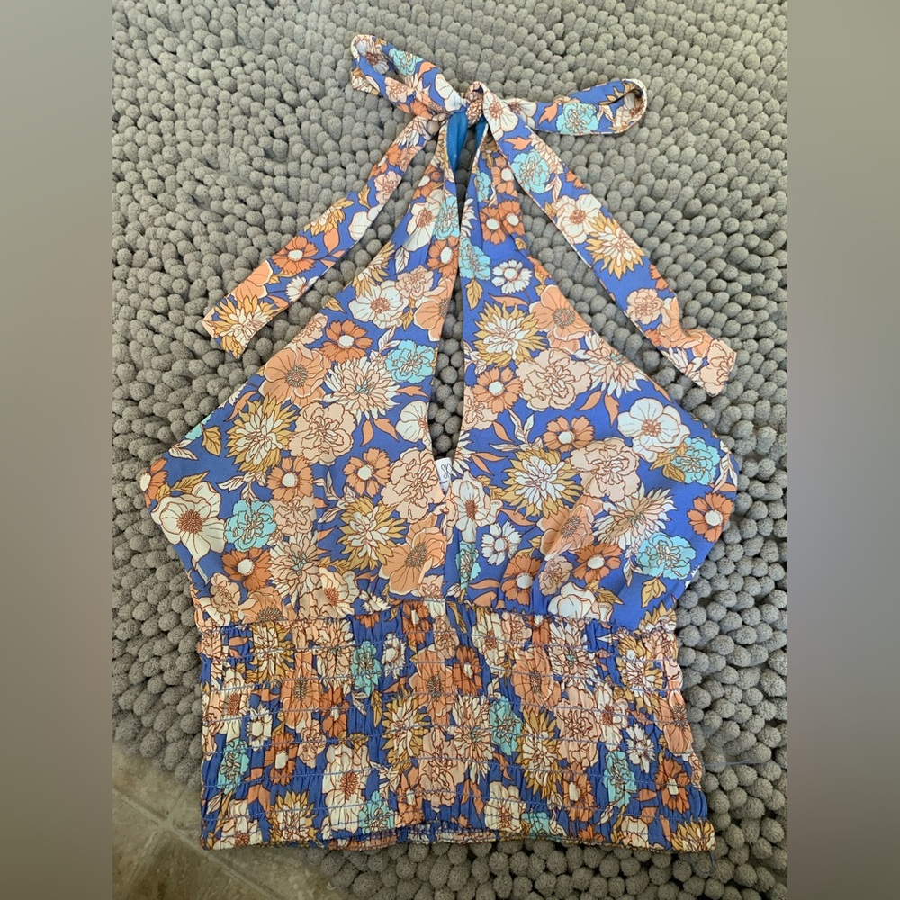Backless halter top floral print extra small